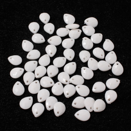 600Pcs White Acrylic Faceted Beads Tear Top Hole Beads 8x10x4mm