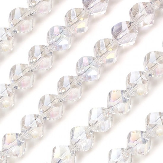 10mm Chinese Crystal Faceted Helix Bead Strand, Clear AB 0 beads