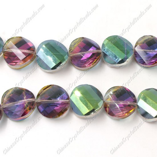 Crystal Twist Bead Strand, 14mm, purple and green light, 10 beads