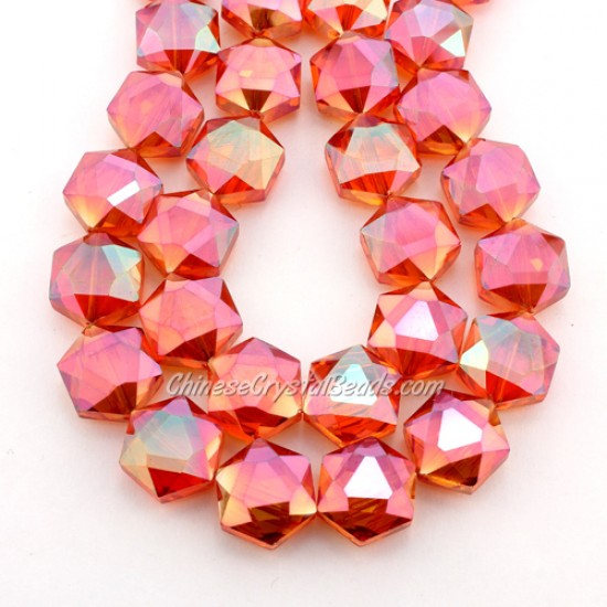 crystal faceted Hexagon beads, 14x16mm, Orange AB,  per pkg of 8pcs