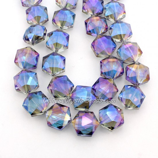 crystal faceted Hexagon beads, 14x16mm, blue light,  per pkg of 8pcs