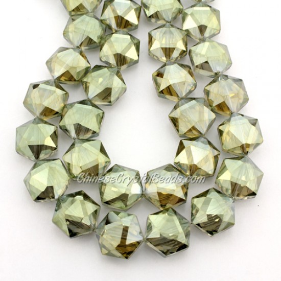 crystal faceted Hexagon beads, 14x16mm, green yellow,  per pkg of 8pcs