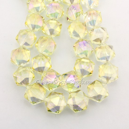 crystal faceted Hexagon beads, 14x16mm, yellow light,  per pkg of 8pcs