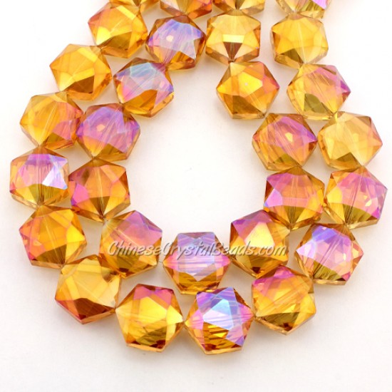 crystal faceted Hexagon beads, 14x16mm, Sun light,  per pkg of 8pcs