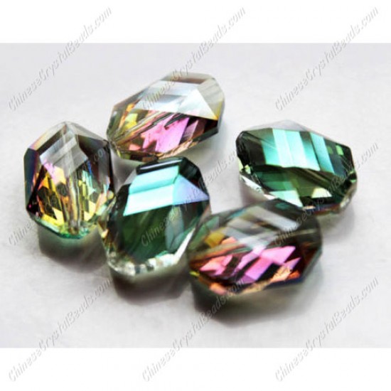 10Pcs Faceted Polygon Hexagon Glass Crystal, purple and green light, hole:1.5mm (2 size)