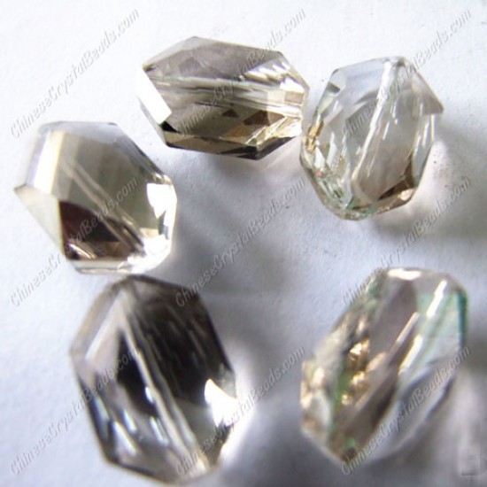 10Pcs Faceted Polygon Hexagon Glass Crystal, silver shade, hole:1.5mm (2 size)