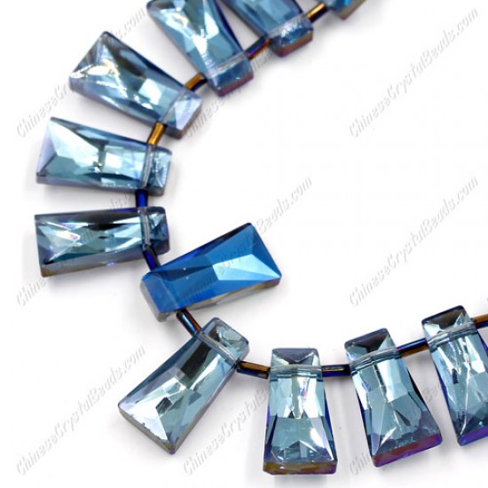 20pcs Faceted Trapezium Crystal Beads, blue light, hole: 1.5mm, 20x10x7mm