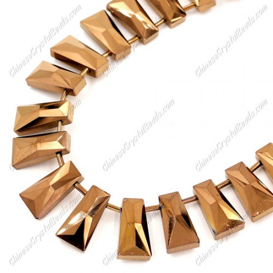 20pcs Faceted Trapezium Crystal Beads, copper light, hole: 1.5mm, 20x10x7mm