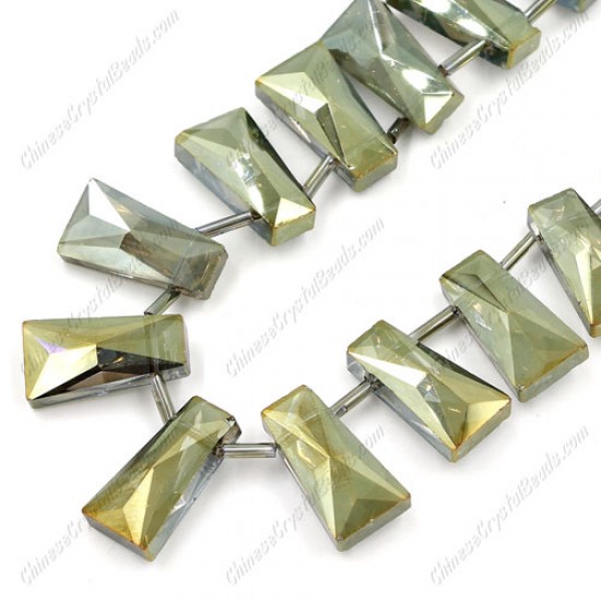 20pcs Faceted Trapezium Crystal Beads, yellow and green light, hole: 1.5mm