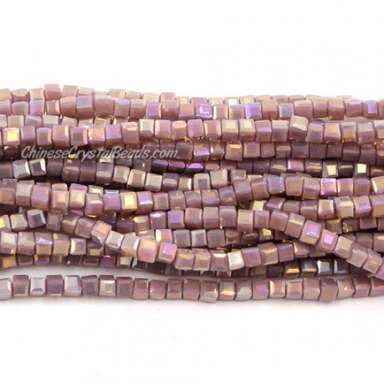 190pcs 2mm Cube Crystal Beads, opaque purple AB
