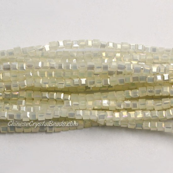 190pcs 2mm Cube Crystal Beads, jade yellow light