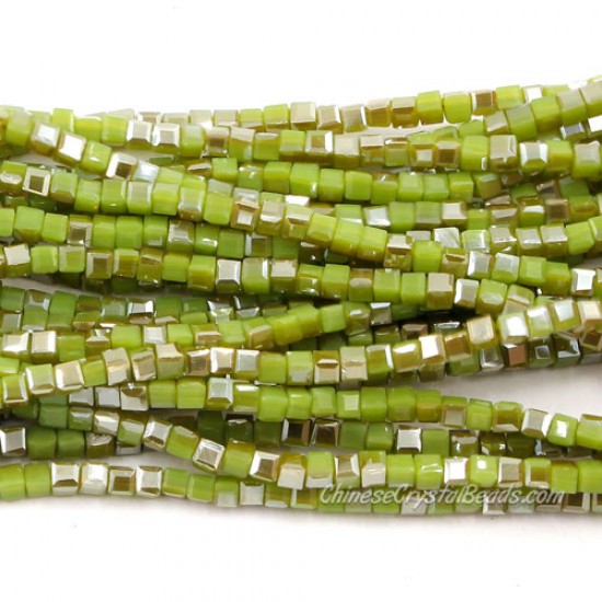 190pcs 2mm Cube Crystal Beads, opaque green and brown light
