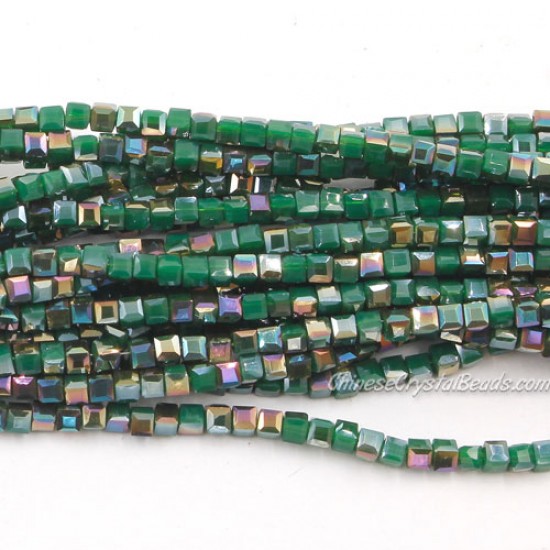 190pcs 2mm Cube Crystal Beads, opaque emerald and brown light