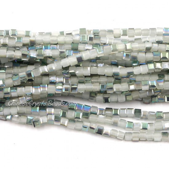 190pcs 2mm Cube Crystal Beads, white jade and green light