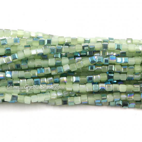 190pcs 2mm Cube Crystal Beads, green jade and green light