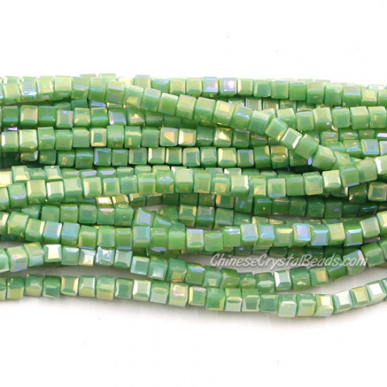 190pcs 2mm Cube Crystal Beads, opaque green