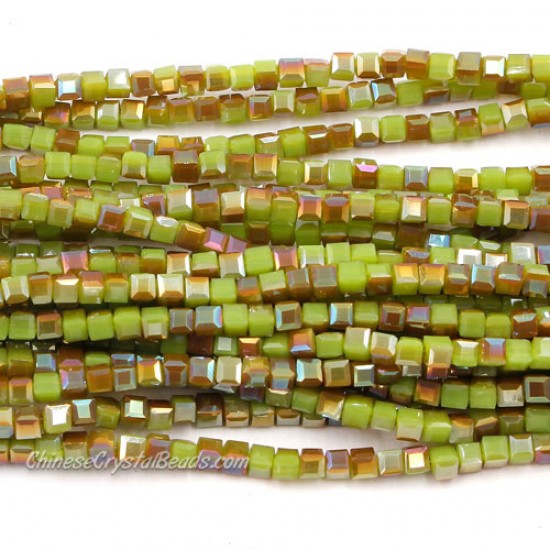 190pcs 2mm Cube Crystal Beads, green opaque and brown light