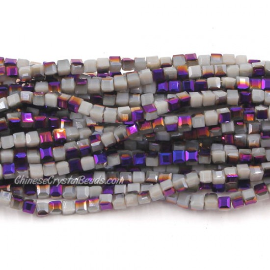 190pcs 2mm Cube Crystal Beads, gray opaque and purple light