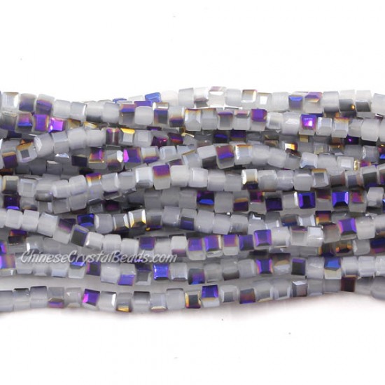 190pcs 2mm Cube Crystal Beads, gray jade and purple light