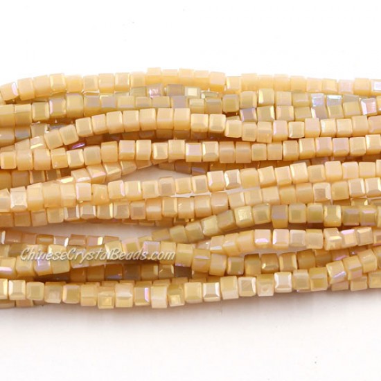 190pcs 2mm Cube Crystal Beads, peach opaque