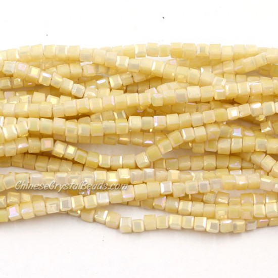 190pcs 2mm Cube Crystal Beads, yellow opaque