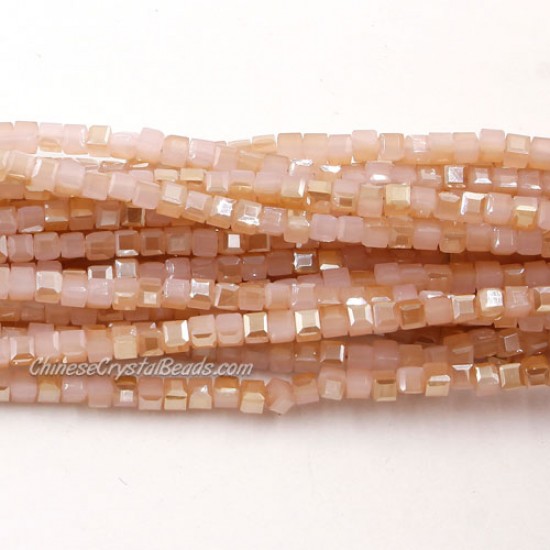 190pcs 2mm Cube Crystal Beads, pink jade and brown light