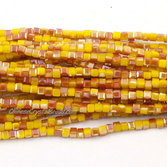 190pcs 2mm Cube Crystal Beads, opaque yellow and brown light