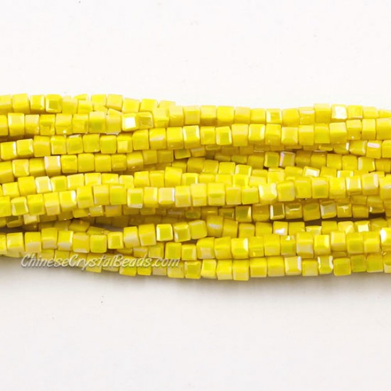 190pcs 2mm Cube Crystal Beads, opaque yellow