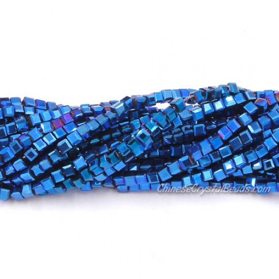 190pcs 2mm Cube Crystal Beads, Metallic Blue