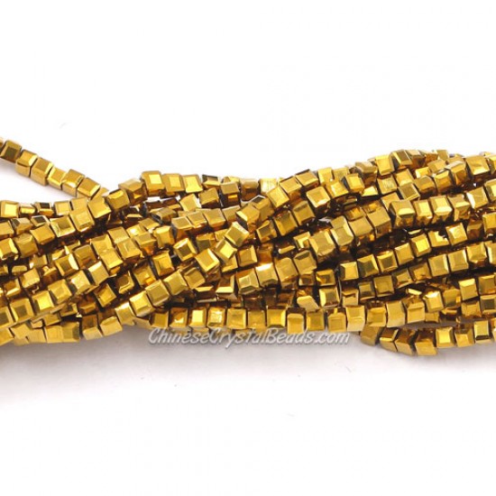 190pcs 2mm Cube Crystal Beads, gold