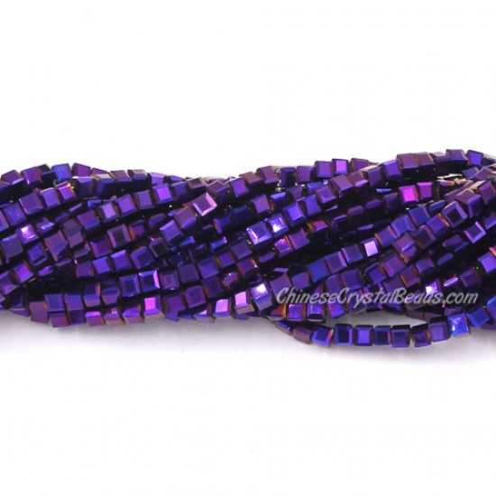 190pcs 2mm Cube Crystal Beads, Metallic purple