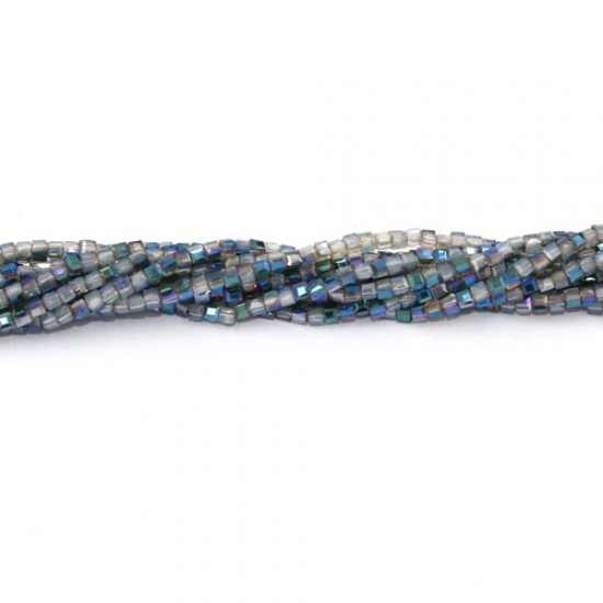 190pcs 2mm Cube Crystal Beads, opal half blue light