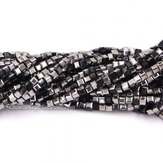 190pcs 2mm Cube Crystal Beads, black half silver light