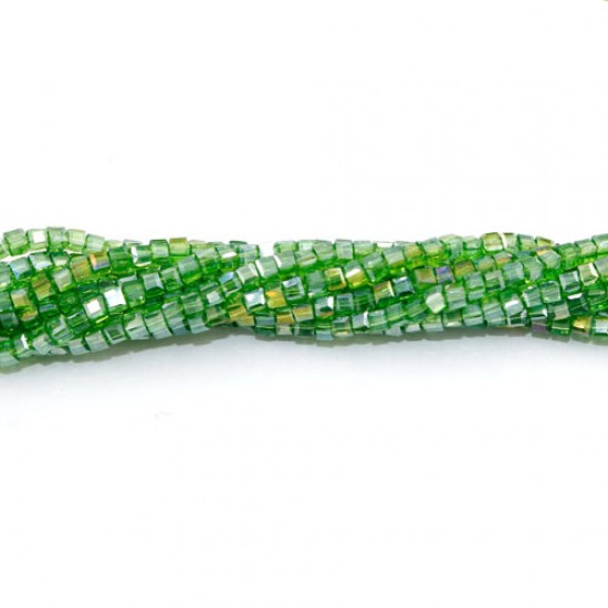 190pcs 2mm Cube Crystal Beads, fern green AB