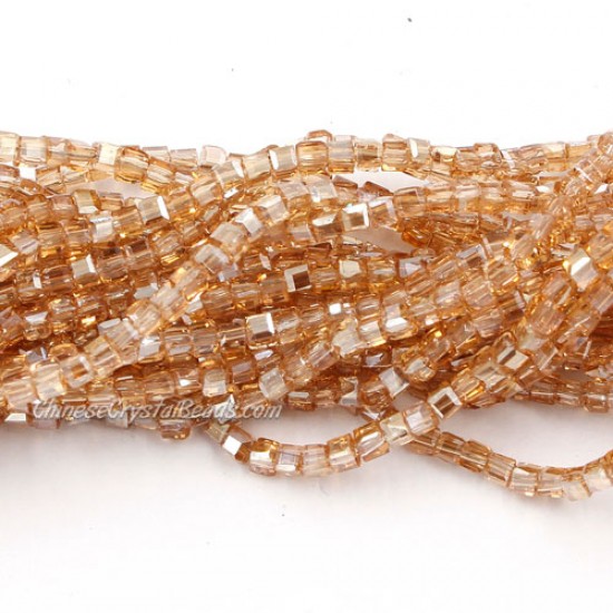 190pcs 2mm Cube Crystal Beads, golden shadow
