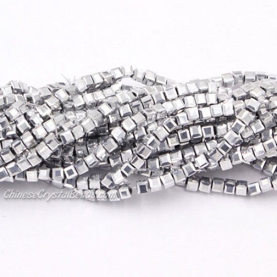 190pcs 2mm Cube Crystal Beads, platinum light