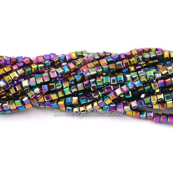 190pcs 2mm Cube Crystal Beads, rainbow