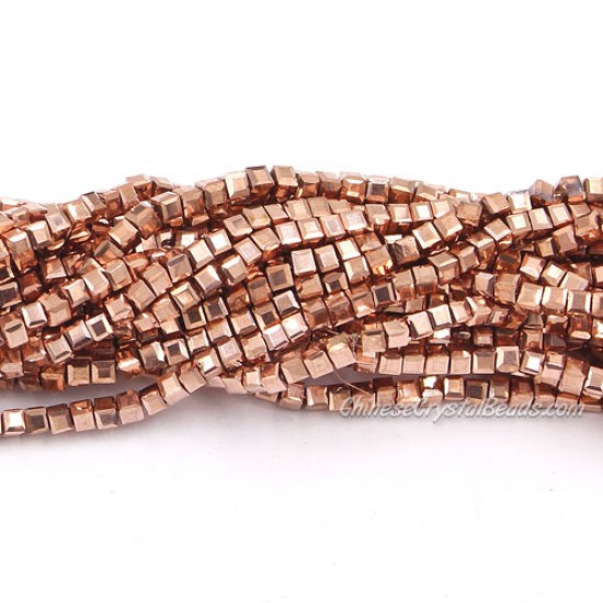 190pcs 2mm Cube Crystal Beads, rose gold