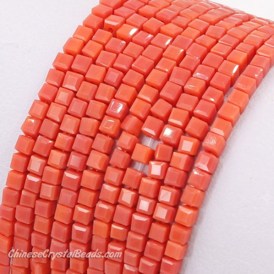 2x2mm cube crytsal beads, opaque coral, 195pcs