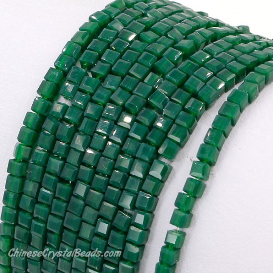2x2mm cube crytsal beads, opaque dark green, 195pcs