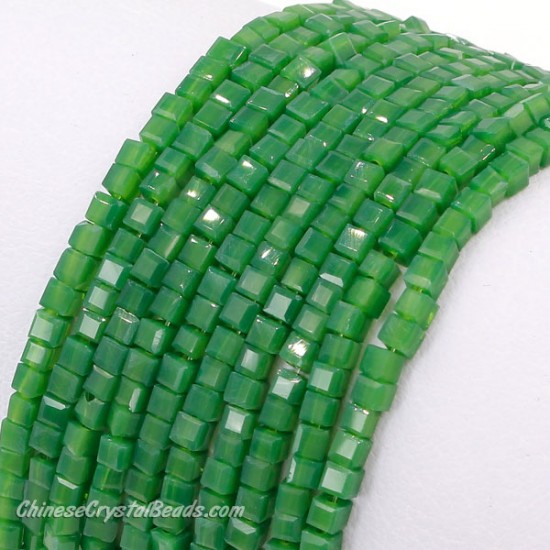 2x2mm cube crytsal beads, opaque green, 195pcs