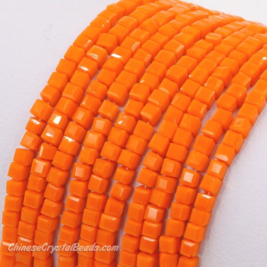 2x2mm cube crytsal beads, opaque orange, 195pcs