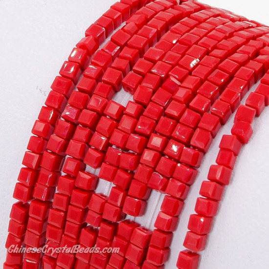 2x2mm cube crytsal beads, opaque red velet 4, 195pcs