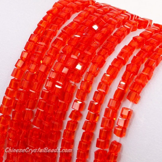 2x2mm cube crytsal beads, red 1, 195pcs