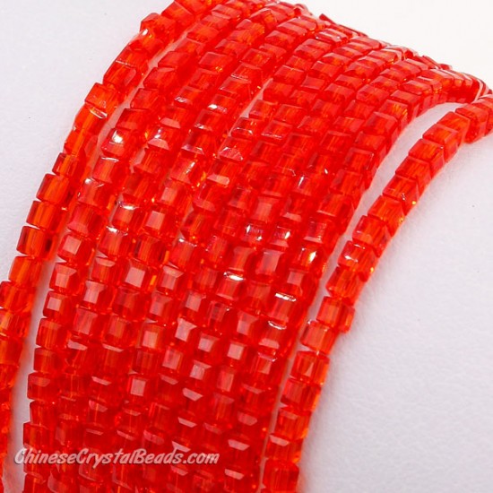 2x2mm cube crytsal beads, red 2, 195pcs