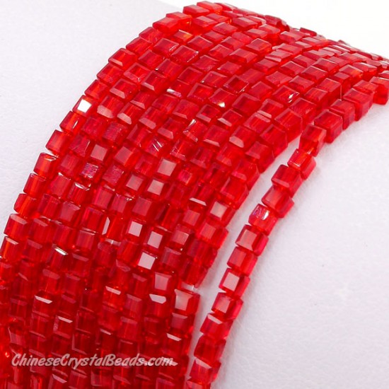 2x2mm cube crytsal beads, red 4, 195pcs
