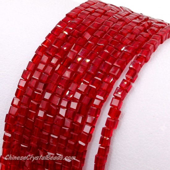 2x2mm cube crytsal beads, red 5, 195pcs
