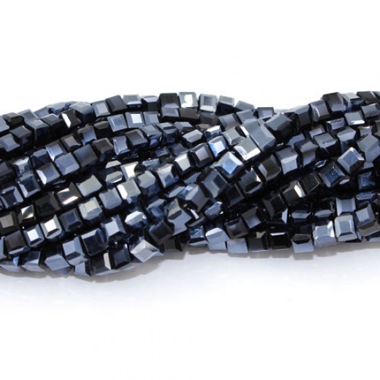 98Pcs 4mm Cube Crystal Beads, gunmetal