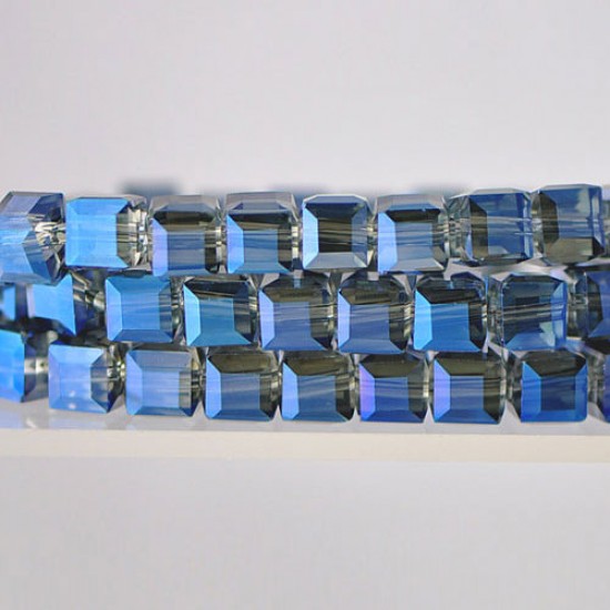 8mm Cube Crystal Beads, magic blue, Sold About 25 pieces Per Strand