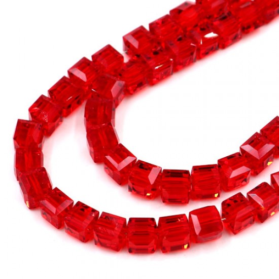 8mm Cube Crystal Beads, siam, Sold About 25 pieces Per Strand